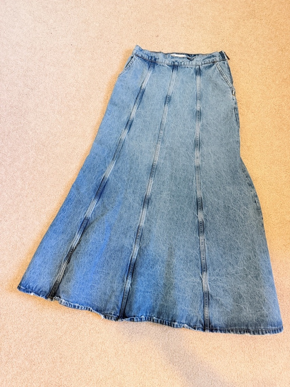 Zara High Waisted A-Line Blue Denim Long Maxi Skirt W/Front Pockets Size M - Picture 3 of 10